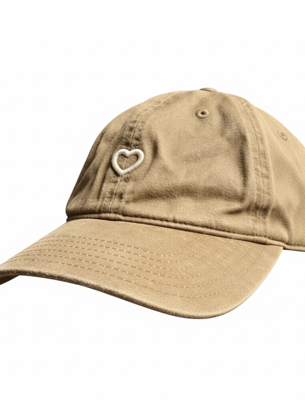 Classic Tan Heart Embroidered Baseball Cap